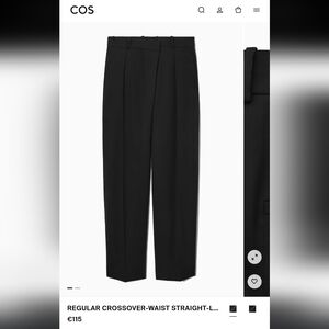 Cos Crossover Waist Straight Leg Black Trousers 100% Wool Women Size 4